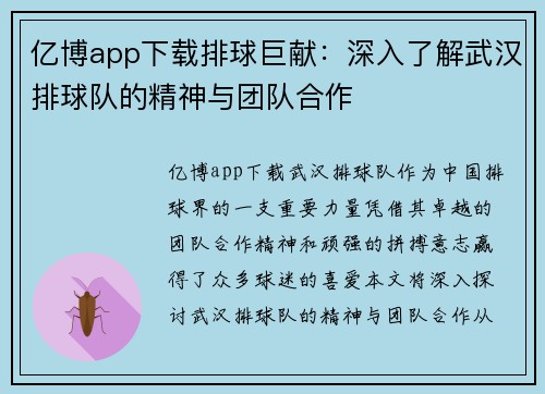 亿博app下载排球巨献：深入了解武汉排球队的精神与团队合作